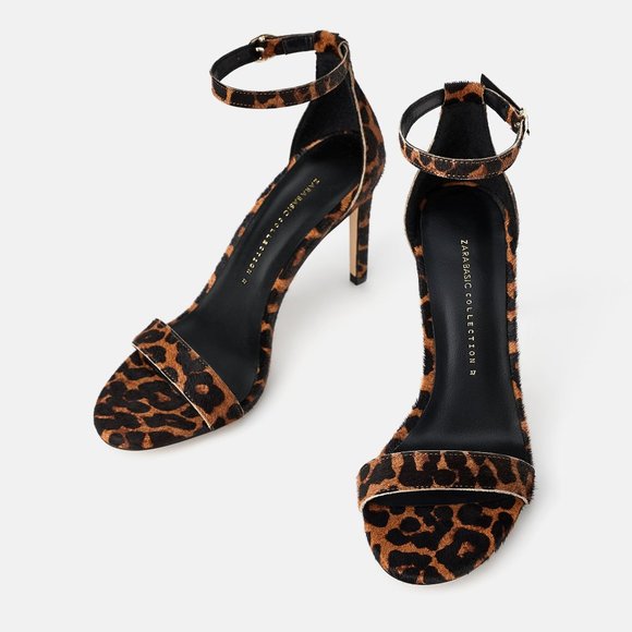 ZARA LEOPARD ANIMAL PRINT 100% LEATHER HIGH HEEL SANDALS NEW WITH TAGS US 7.5 - Picture 3 of 8